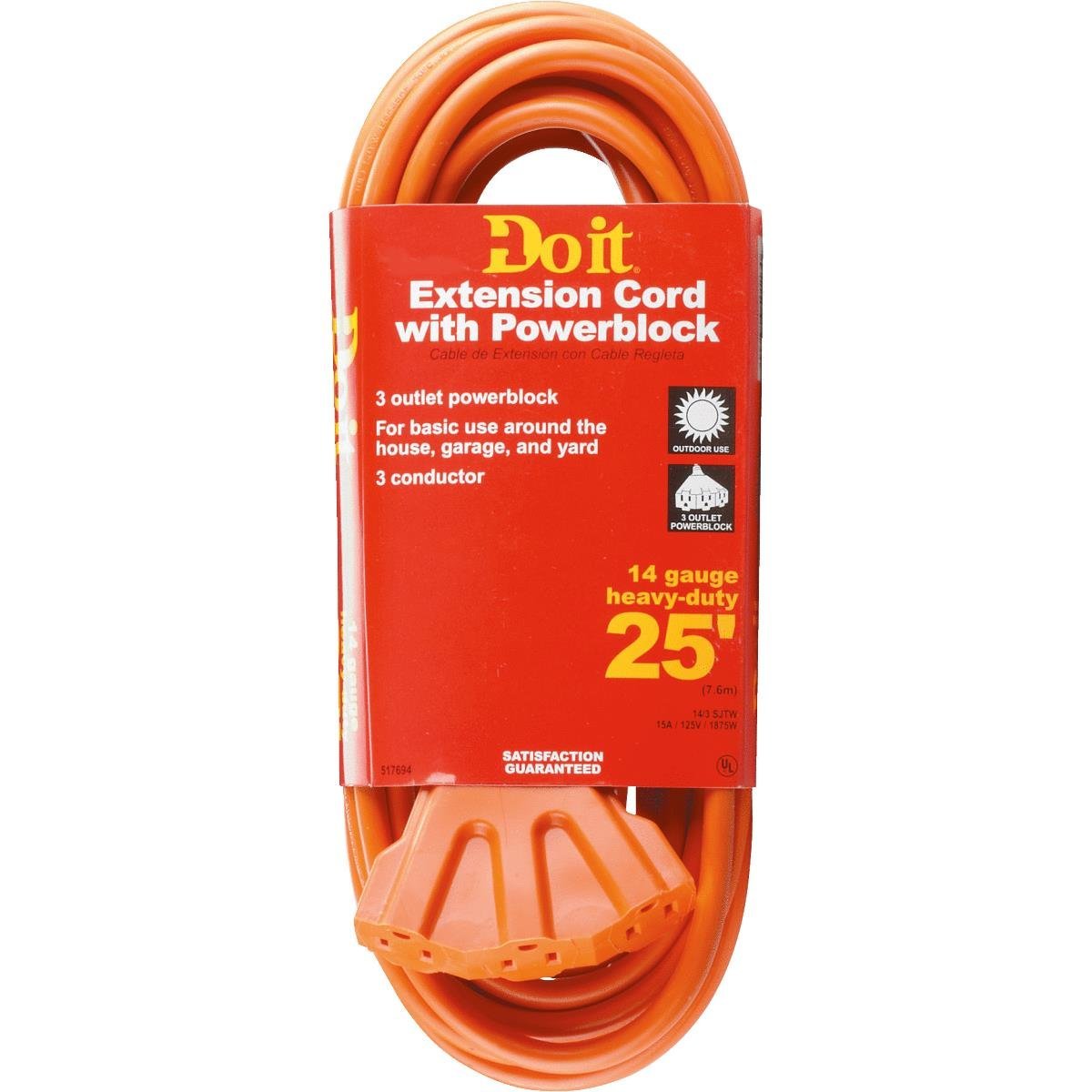 25FT 14/3 EXTENSION CORD OUTDOOR TRIPLE TAP 
