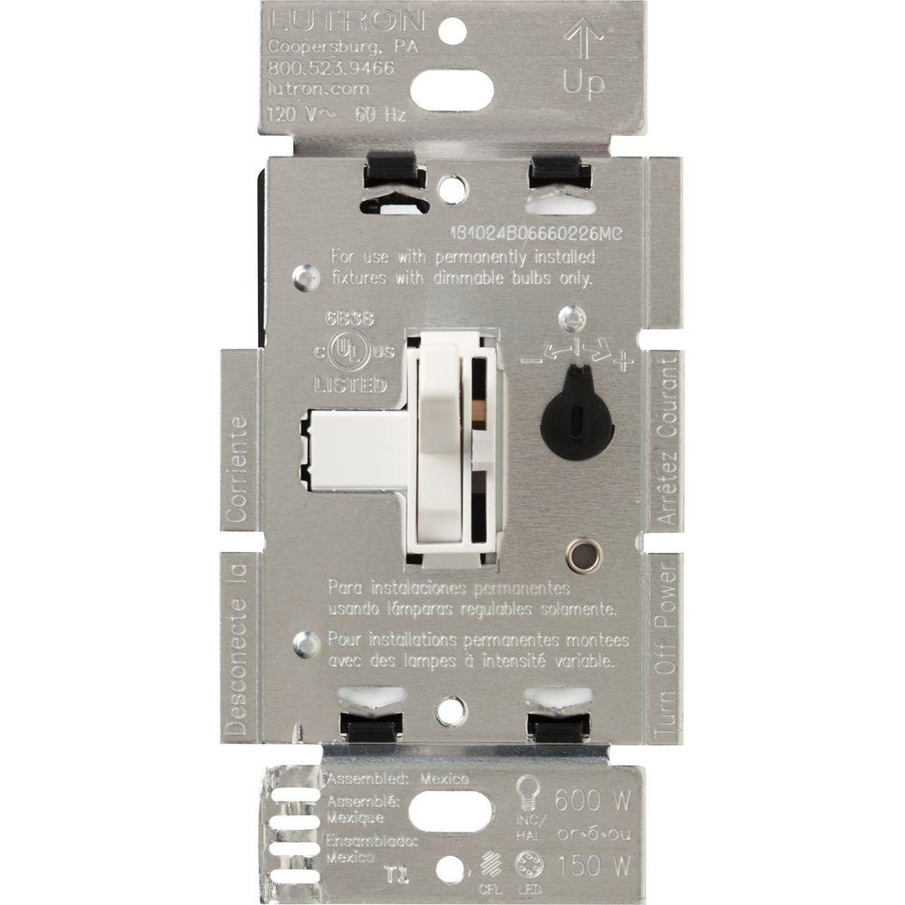 LUTRON 1P/3W TOGGLE/SLIDE DIMMER, TGCL-153PH-WH