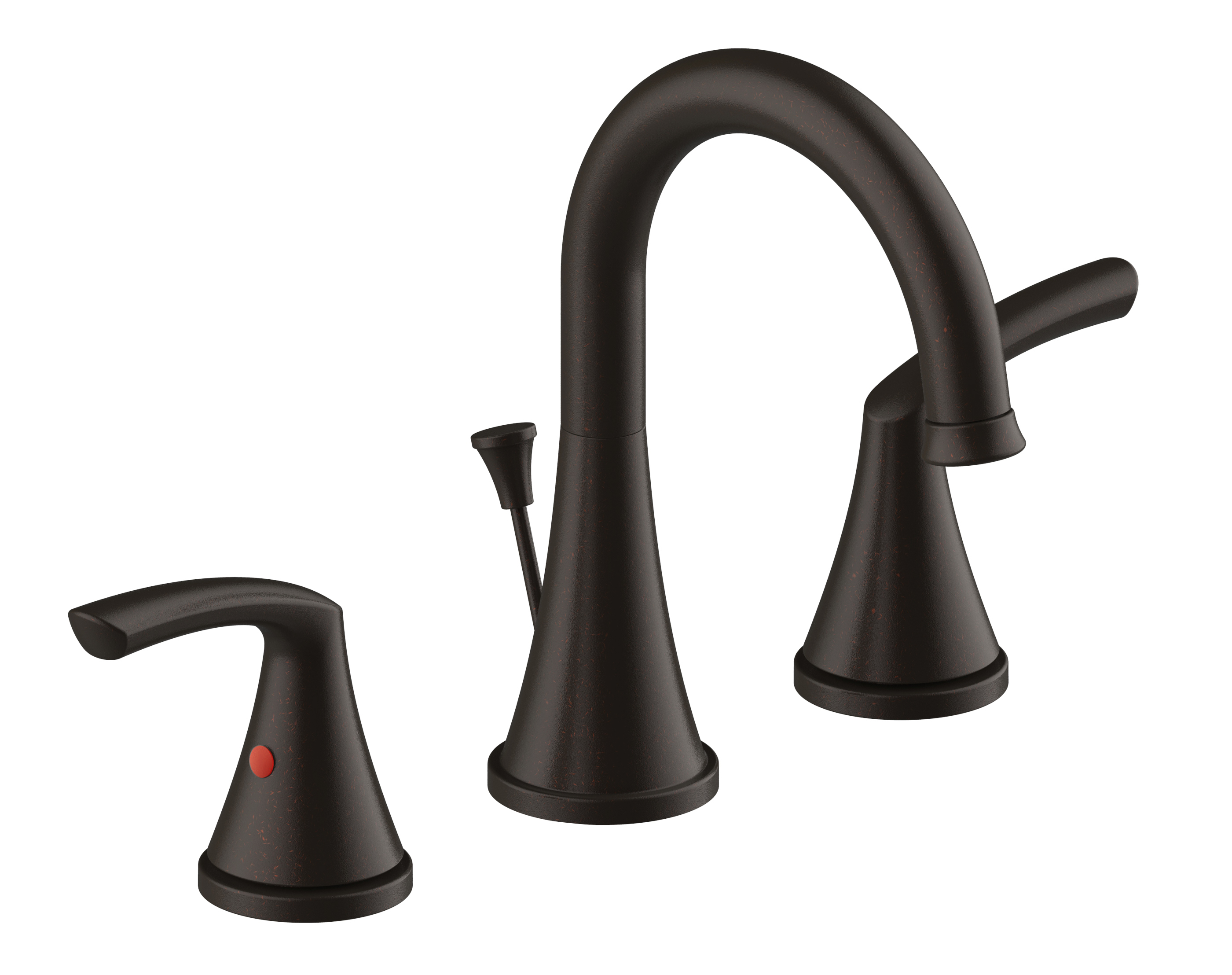 2 HANDLE OIL RUBBED BRONZE 8&quot;
WIDESPREAD HIGH ARC LAV
FAUCET, METAL LEVER HANDLES,
CERAMIC CARTRIDGE, METAL POP
UP, 3 HOLE, ANGELIC PLUMBFORCE
CATEGORY