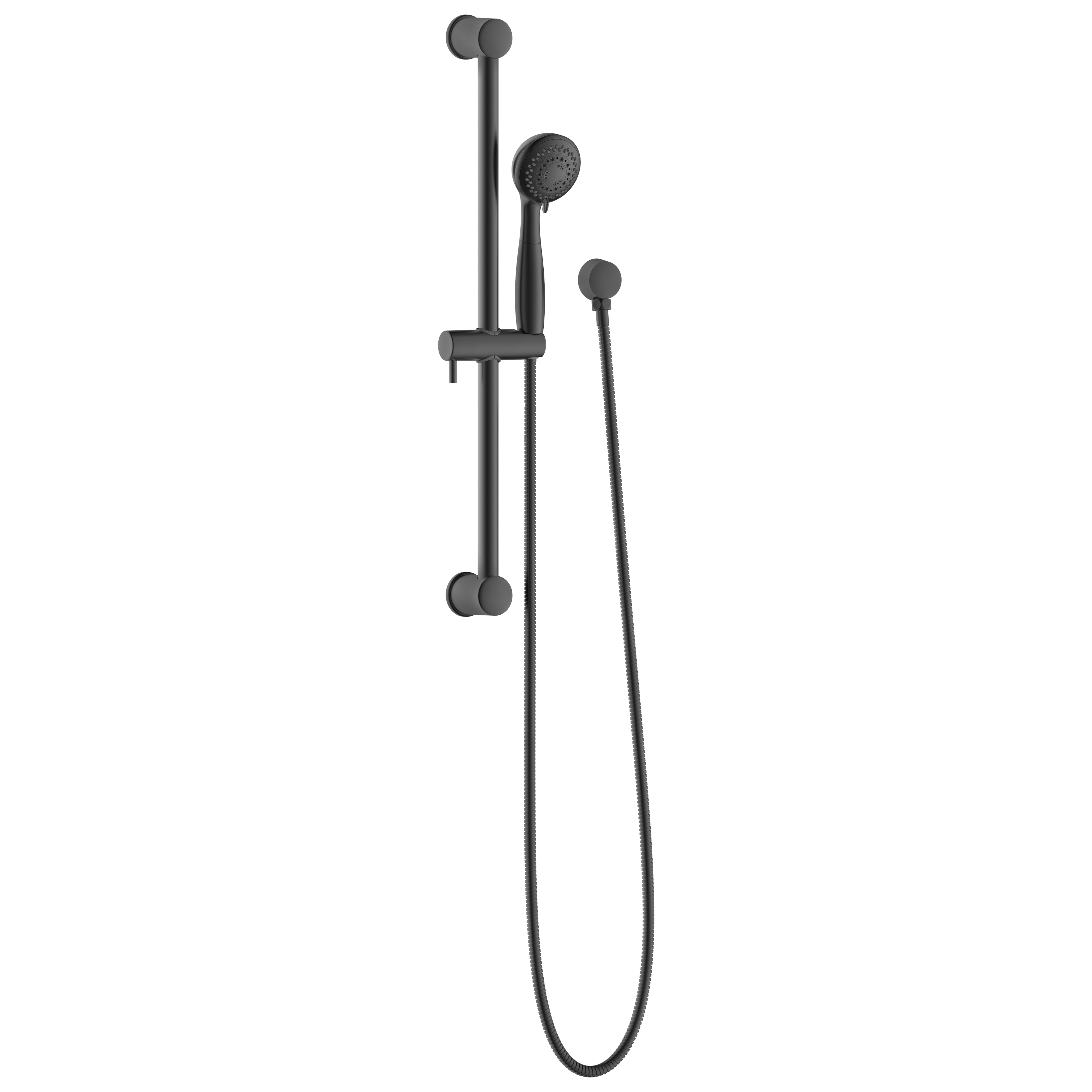 ADA COMPLIANT HAND SHOWER W/ 5
FUNCTION NON-POSITIVE SHUT OFF
HAND HELD, 26&quot; BRASS SLIDE
BAR, BRASS DROP ELBOW, 72&quot;
METAL HOSE, 1.8 GPM, MATTE
BLACK, PLUMBFORCE CATEGORY