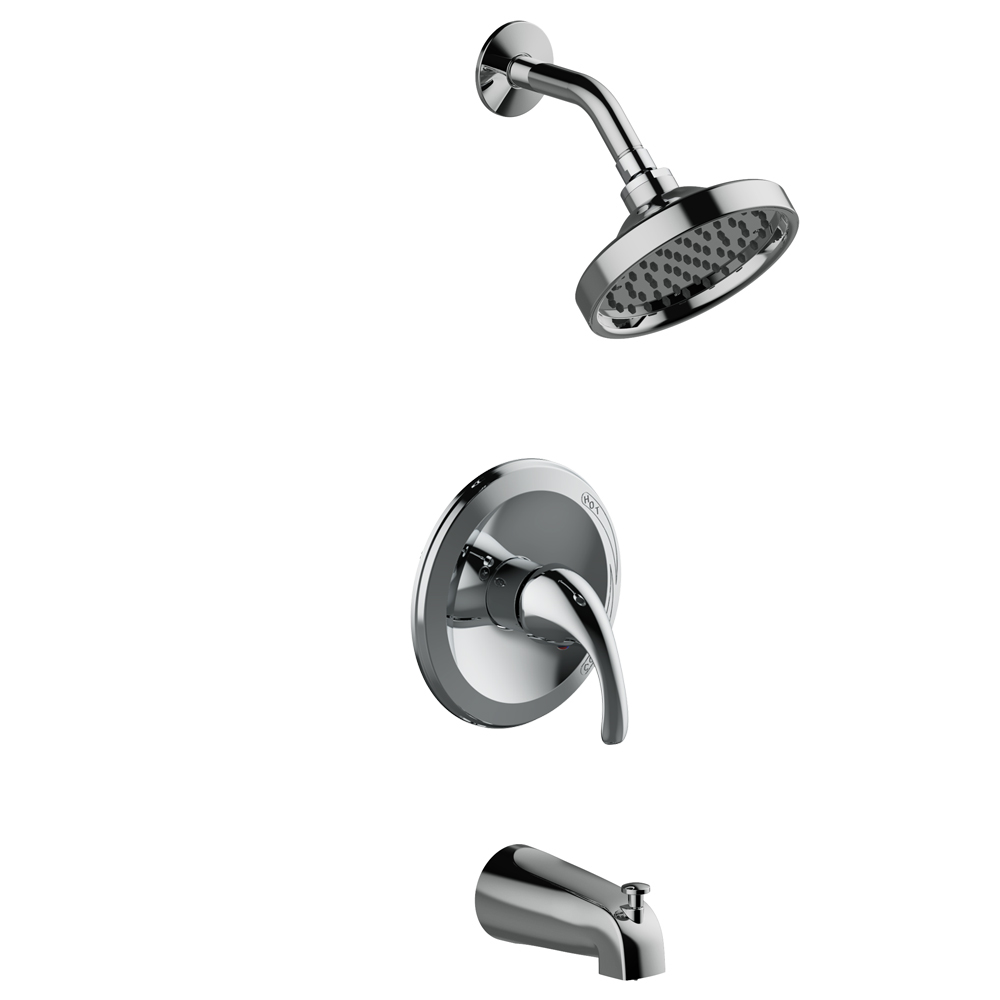 SINGLE HANDLE TUB &amp; SHOWER
TRIM ONLY, 6&quot; SHOWERHEAD,
METAL SLIP ON TUB SPOUT, JOB
PACK, 1.8 GPM, CHROME,
LEVERAGE PLUMBFORCE CATEGORY