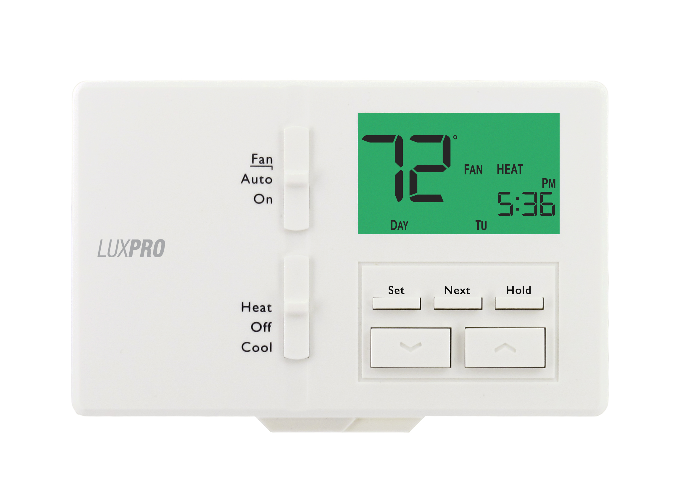 LUX P711 7-5/2-MANUAL H/C
THERMOSTAT GAS , OIL, MV,
BACKLIGHT, TEMP LIMITS,
LOCKOUT SETABLE FULLY
PROGRAMMABLE 5 YEAR WARRANTY